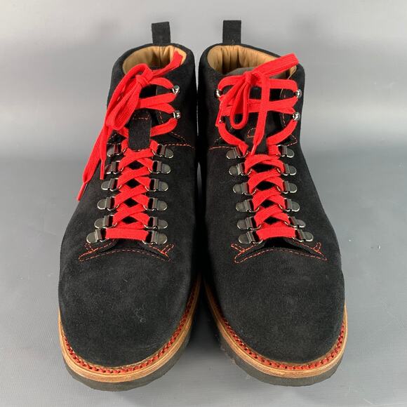 PAUL STUART Size 12 Black Red Textured Leather Lace Up Boots main image 5